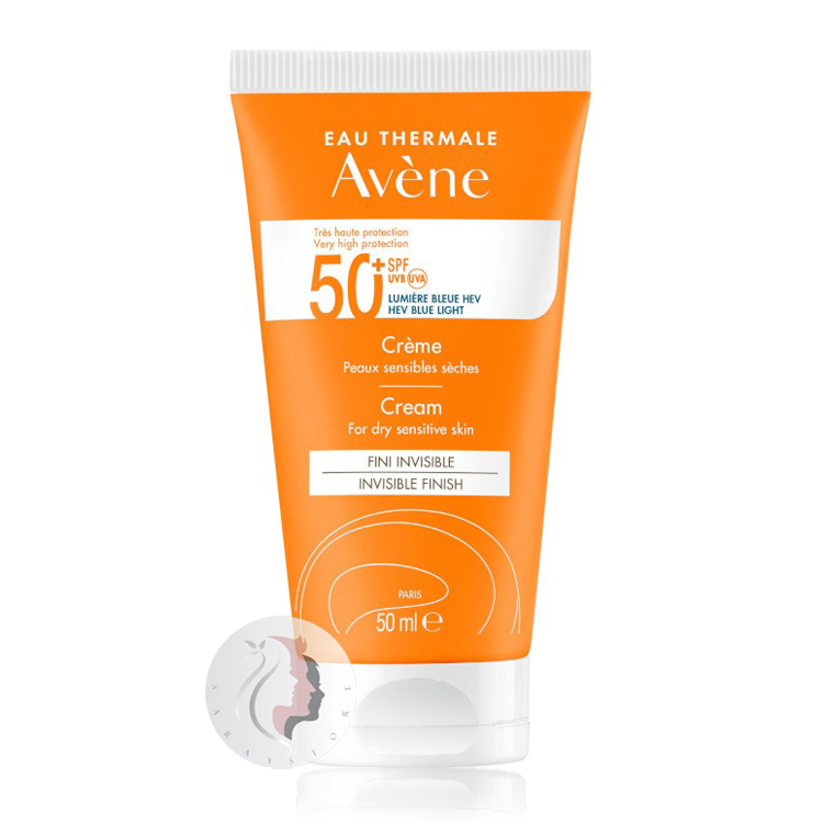 avene-dry-skin-sun-cream-spf50-50ml کرم ضد آفتاب بی رنگ اون +SPF50 مخصوص پوست خشک و حساس حجم 50 میل